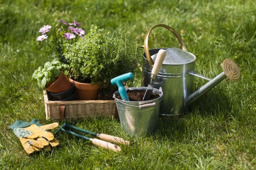 Gardener inspecting a garden - front view